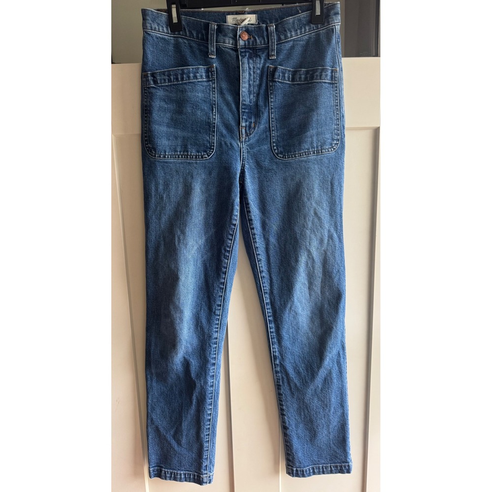 Madewell High Rise Utility Straight Leg Patch Pocket Jeans Medium Wash Blue 27